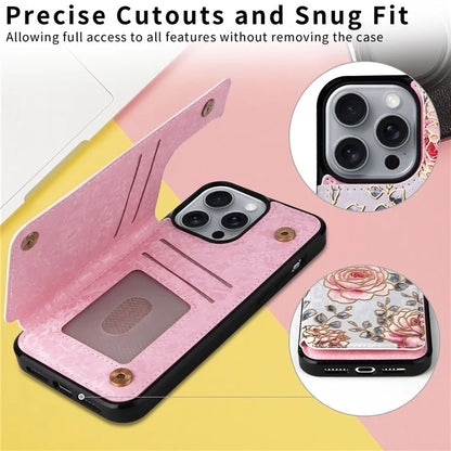 For iPhone 16 Pro Max Case Flower Leather+TPU RFID Blocking Phone Cover Card Slots
