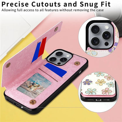 For iPhone 16 Pro Max Case Flower Leather+TPU RFID Blocking Phone Cover Card Slots