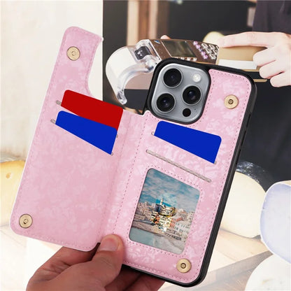 For iPhone 16 Pro Max Case Flower Leather+TPU RFID Blocking Phone Cover Card Slots
