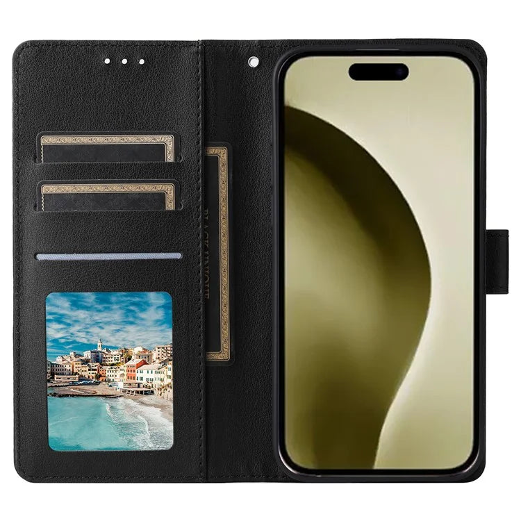 For iPhone 16 Pro Wallet Case 3 Card Slots Slim-Fit PU Leather Stand Phone Cover