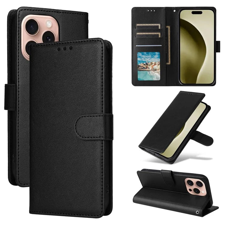 For iPhone 16 Pro Wallet Case 3 Card Slots Slim-Fit PU Leather Stand Phone Cover