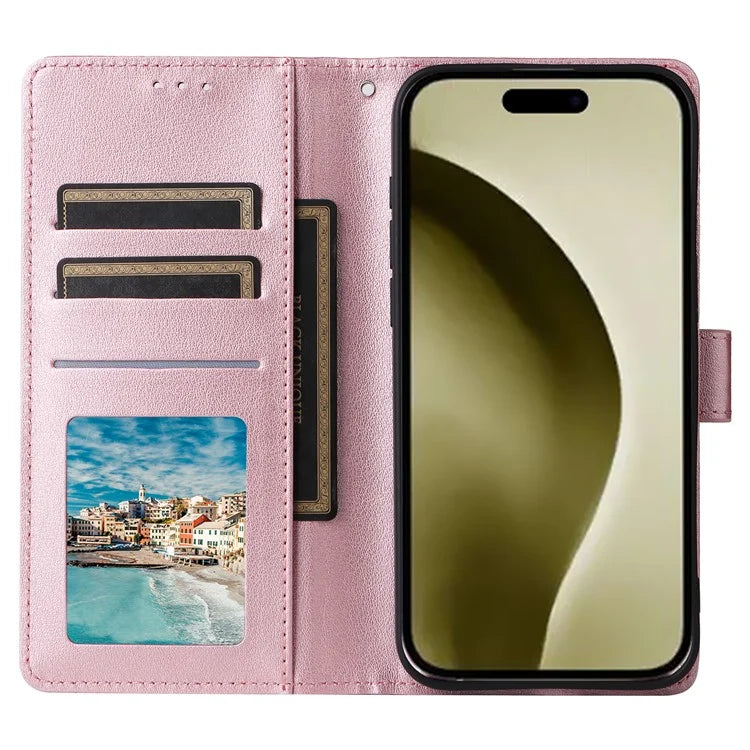 For iPhone 16 Pro Wallet Case 3 Card Slots Slim-Fit PU Leather Stand Phone Cover