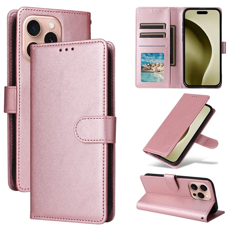 For iPhone 16 Pro Wallet Case 3 Card Slots Slim-Fit PU Leather Stand Phone Cover