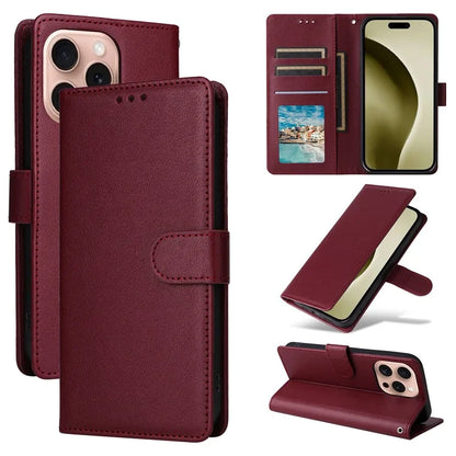 For iPhone 16 Pro Wallet Case 3 Card Slots Slim-Fit PU Leather Stand Phone Cover