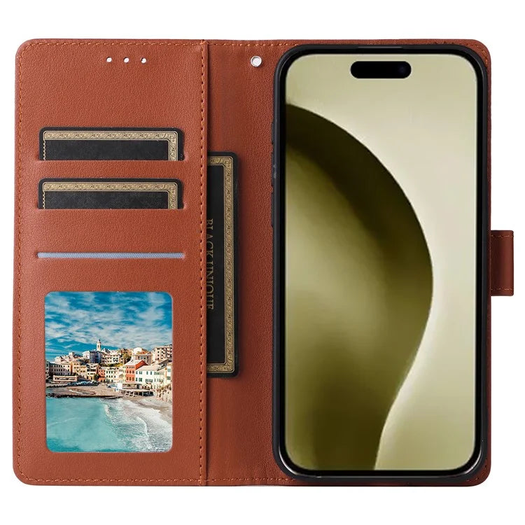 For iPhone 16 Pro Wallet Case 3 Card Slots Slim-Fit PU Leather Stand Phone Cover