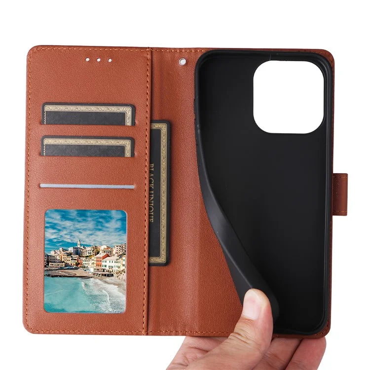 For iPhone 16 Pro Wallet Case 3 Card Slots Slim-Fit PU Leather Stand Phone Cover