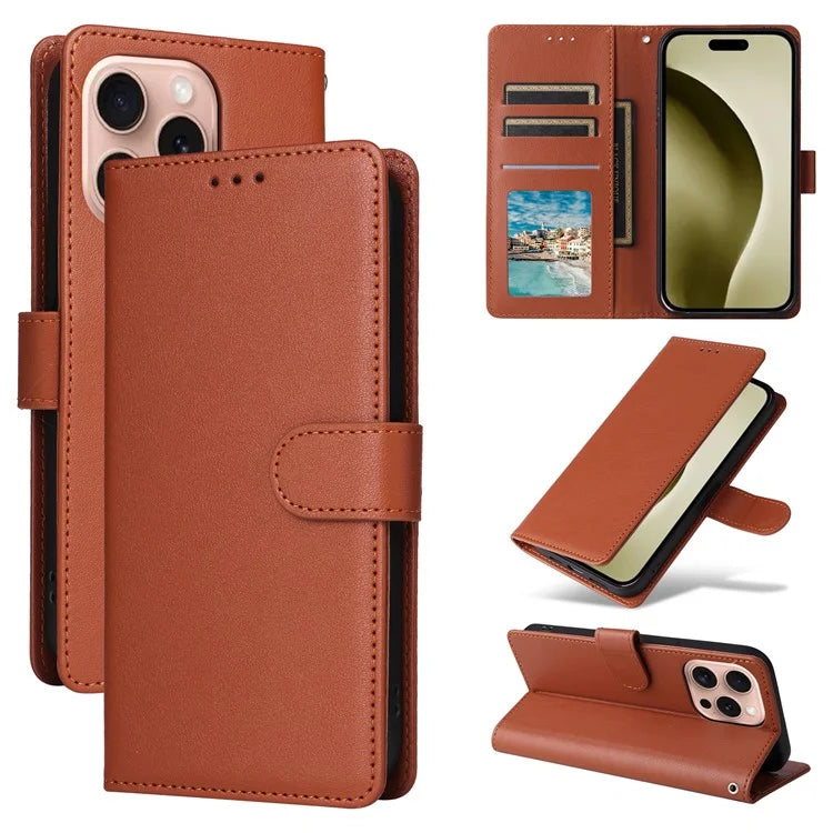 For iPhone 16 Pro Wallet Case 3 Card Slots Slim-Fit PU Leather Stand Phone Cover