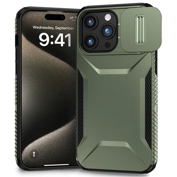 For iPhone 15 Pro Max Case Slide Camera Protection TPU+PC Non-Slip Protective Cover