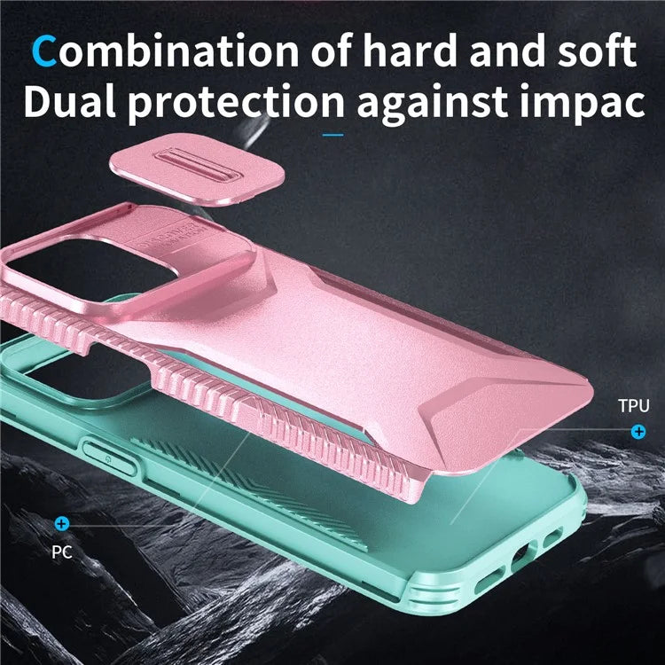 For iPhone 15 Pro Max Case Slide Camera Protection TPU+PC Non-Slip Protective Cover