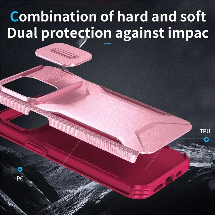 For iPhone 15 Pro Max Case Slide Camera Protection TPU+PC Non-Slip Protective Cover