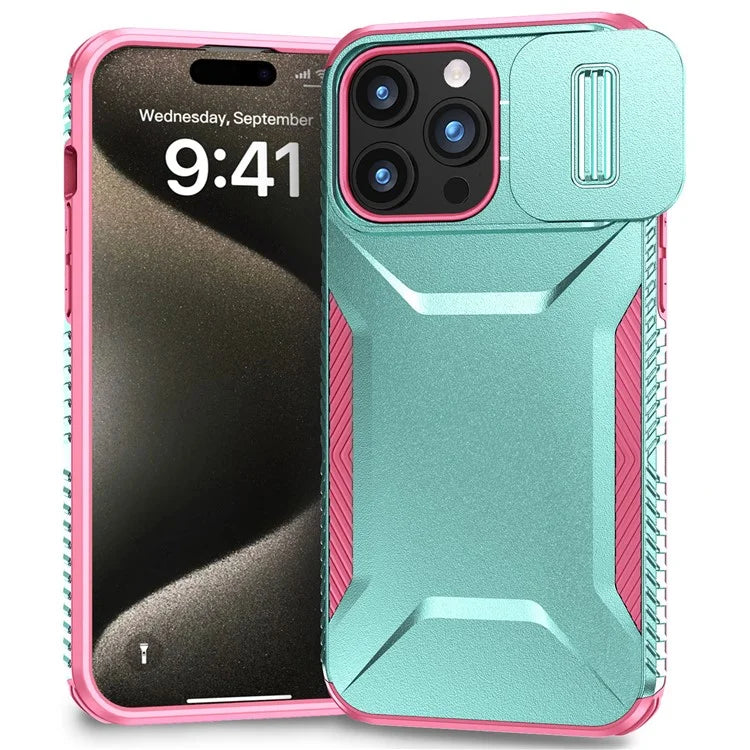 For iPhone 15 Pro Max Case Slide Camera Protection TPU+PC Non-Slip Protective Cover