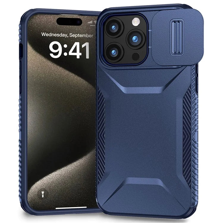 For iPhone 15 Pro Max Case Slide Camera Protection TPU+PC Non-Slip Protective Cover