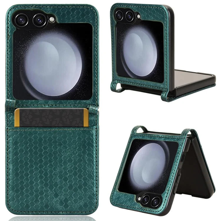For Samsung Galaxy Z Flip6 5G Phone Case with Card Holder Imprinted Dot Pattern Leather Phone Cover