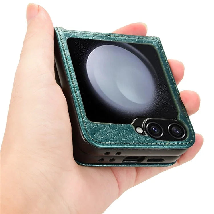 For Samsung Galaxy Z Flip6 5G Phone Case with Card Holder Imprinted Dot Pattern Leather Phone Cover