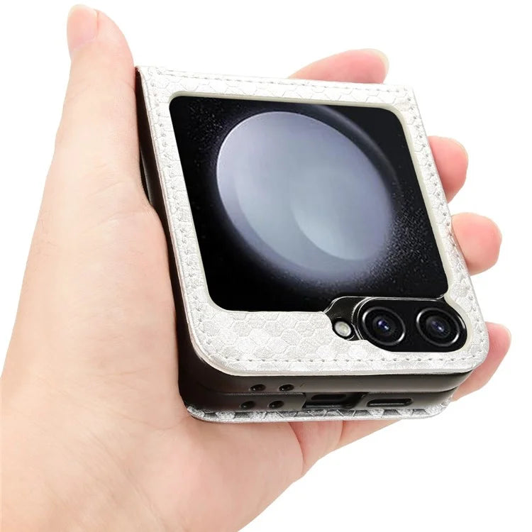 For Samsung Galaxy Z Flip6 5G Phone Case with Card Holder Imprinted Dot Pattern Leather Phone Cover