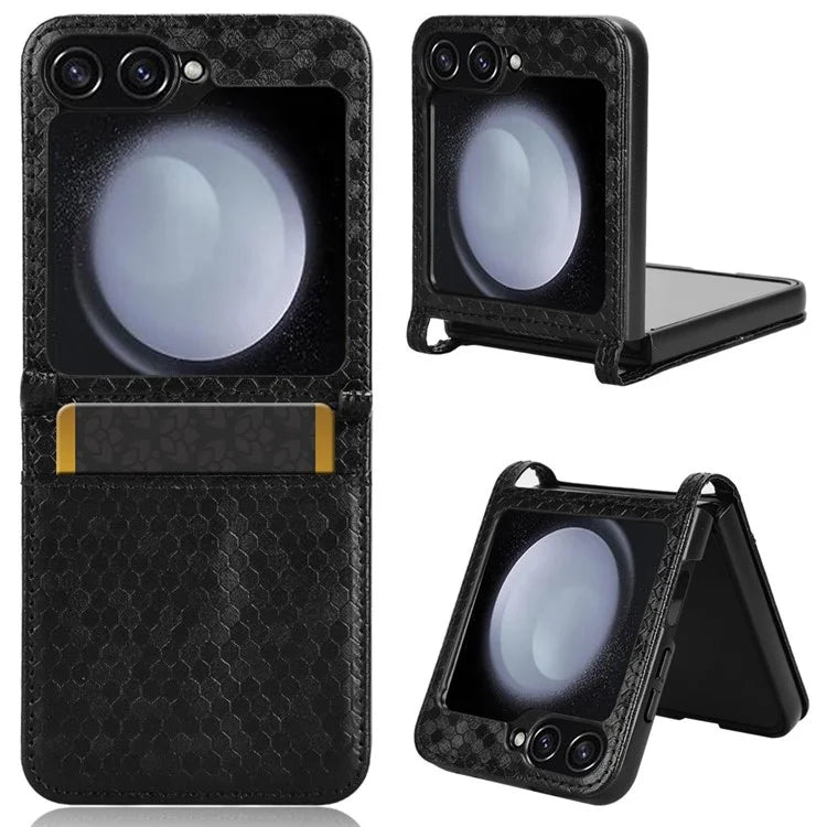 For Samsung Galaxy Z Flip6 5G Phone Case with Card Holder Imprinted Dot Pattern Leather Phone Cover