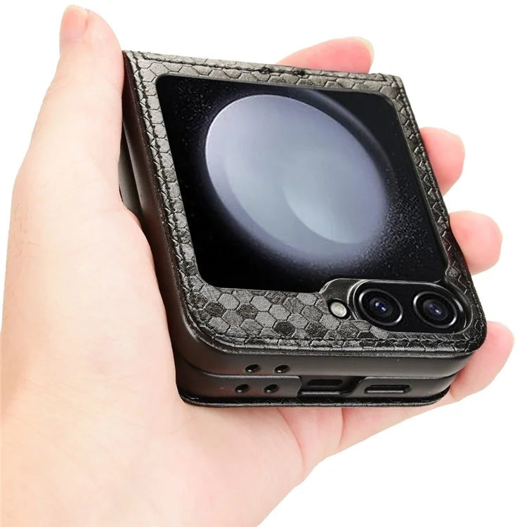 For Samsung Galaxy Z Flip6 5G Phone Case with Card Holder Imprinted Dot Pattern Leather Phone Cover