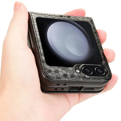 For Samsung Galaxy Z Flip6 5G Phone Case with Card Holder Imprinted Dot Pattern Leather Phone Cover