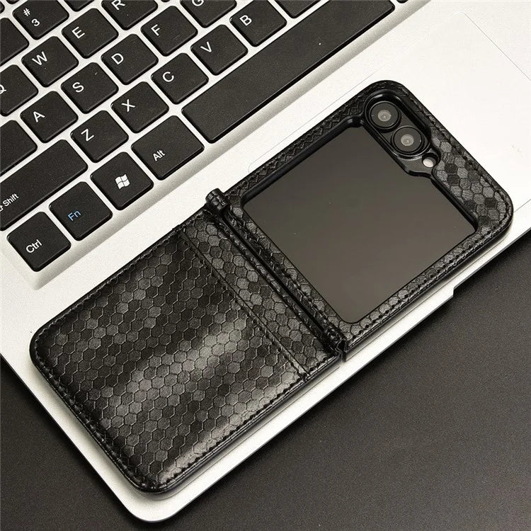 For Samsung Galaxy Z Flip6 5G Phone Case with Card Holder Imprinted Dot Pattern Leather Phone Cover
