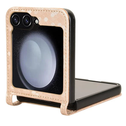 For Samsung Galaxy Z Flip6 5G Phone Case with Card Holder Imprinted Dot Pattern Leather Phone Cover
