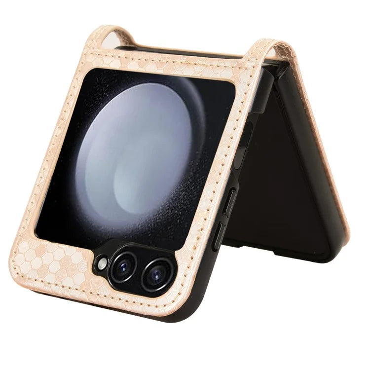 For Samsung Galaxy Z Flip6 5G Phone Case with Card Holder Imprinted Dot Pattern Leather Phone Cover
