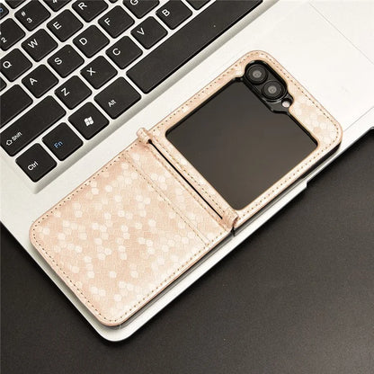 For Samsung Galaxy Z Flip6 5G Phone Case with Card Holder Imprinted Dot Pattern Leather Phone Cover