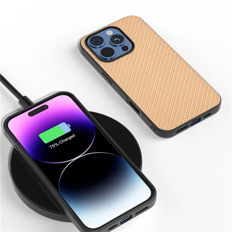 ABEEL For iPhone 16 Pro Max Case Leather+PC+TPU Phone Cover Carbon Fiber Texture