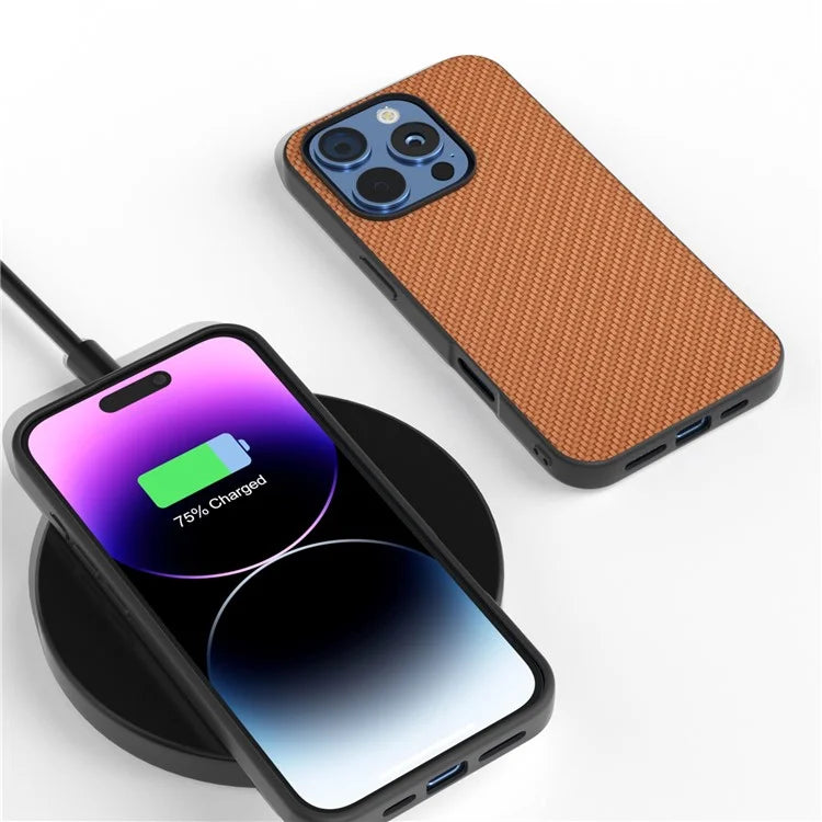 ABEEL For iPhone 16 Pro Max Case Leather+PC+TPU Phone Cover Carbon Fiber Texture