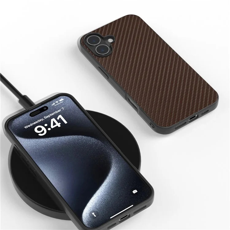 ABEEL For iPhone 16 Case Carbon Fiber Texture PU Covered Phone Shell