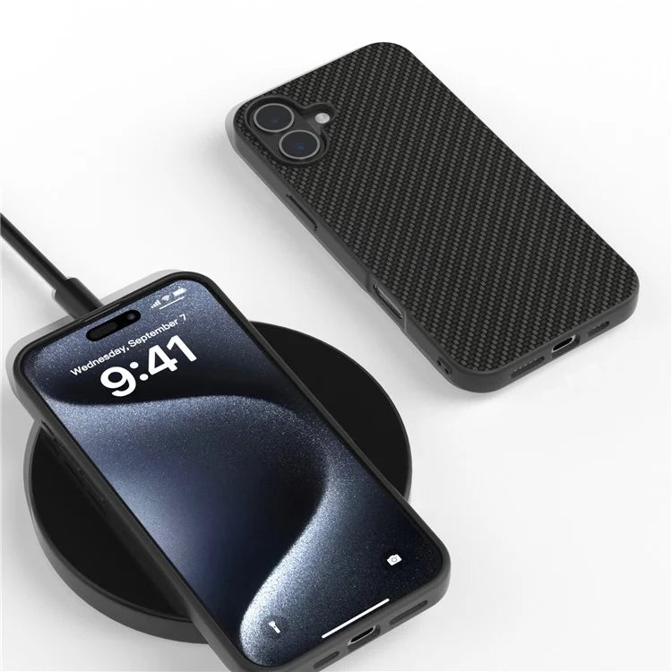 ABEEL For iPhone 16 Case Carbon Fiber Texture PU Covered Phone Shell