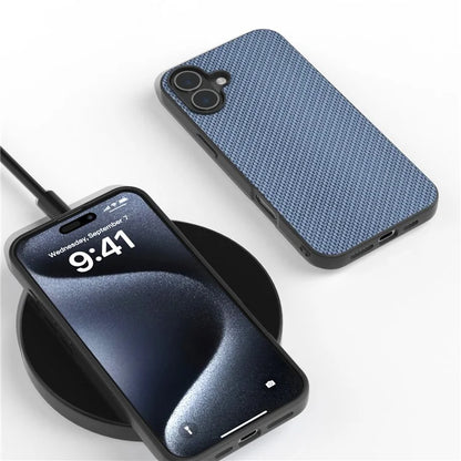 ABEEL For iPhone 16 Case Carbon Fiber Texture PU Covered Phone Shell