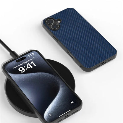 ABEEL For iPhone 16 Case Carbon Fiber Texture PU Covered Phone Shell