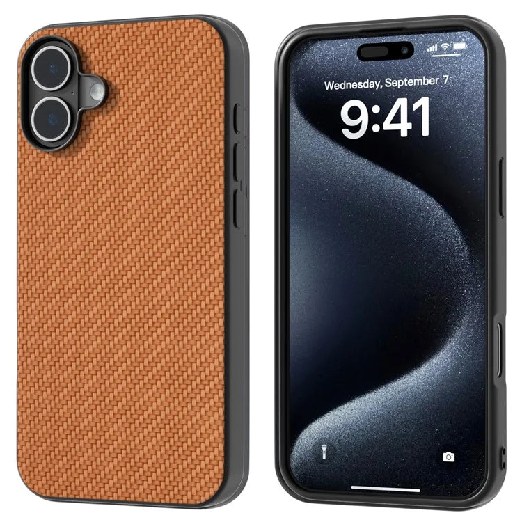 ABEEL For iPhone 16 Case Carbon Fiber Texture PU Covered Phone Shell