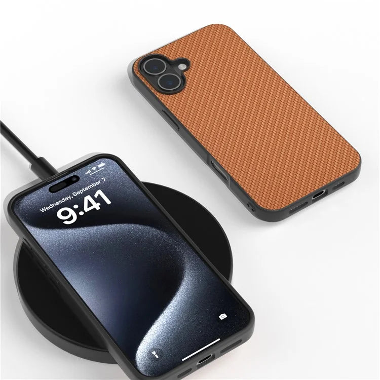 ABEEL For iPhone 16 Case Carbon Fiber Texture PU Covered Phone Shell