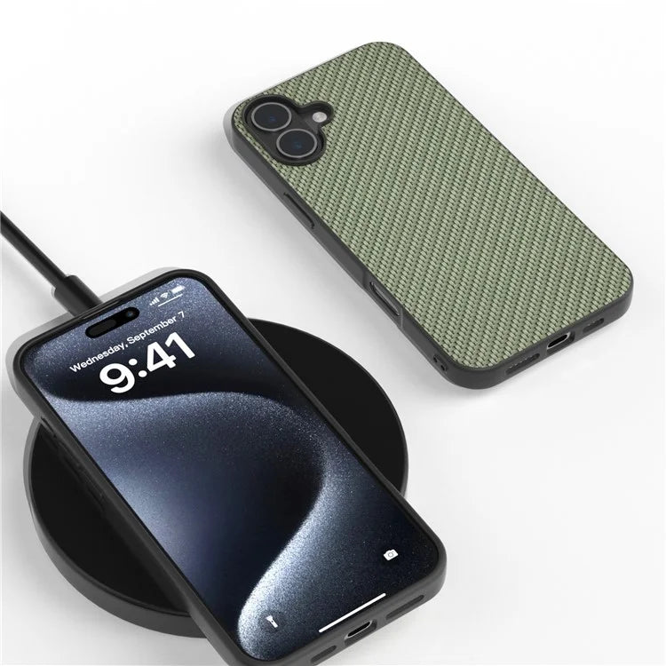 ABEEL For iPhone 16 Case Carbon Fiber Texture PU Covered Phone Shell