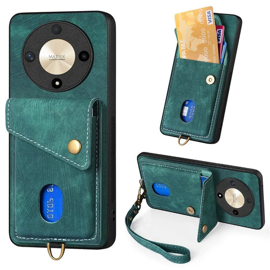D1 For Honor X9b 5G Case Retro Leather + TPU Phone Cover Card Holder Kickstand