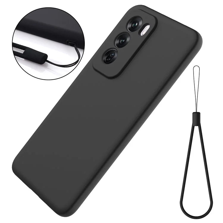 For Oppo Reno12 5G (Global) Protective Case Liquid Silicone Phone Cover with Wrist Strap