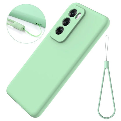 For Oppo Reno12 5G (Global) Protective Case Liquid Silicone Phone Cover with Wrist Strap