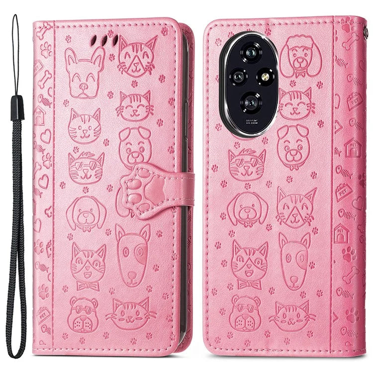 For Honor 200 5G Case Wallet Stand Leather Phone Cover Cute Cat Dog Pattern
