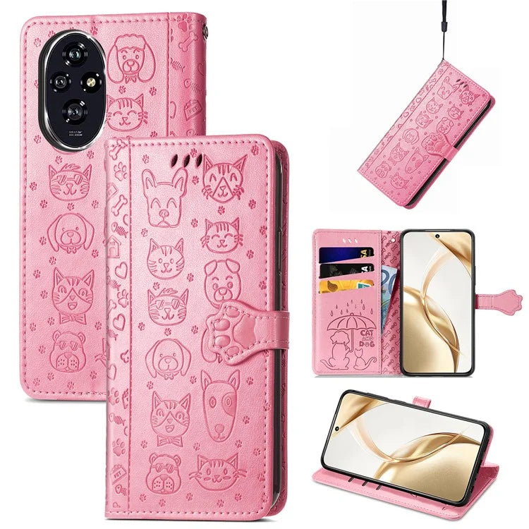 For Honor 200 5G Case Wallet Stand Leather Phone Cover Cute Cat Dog Pattern