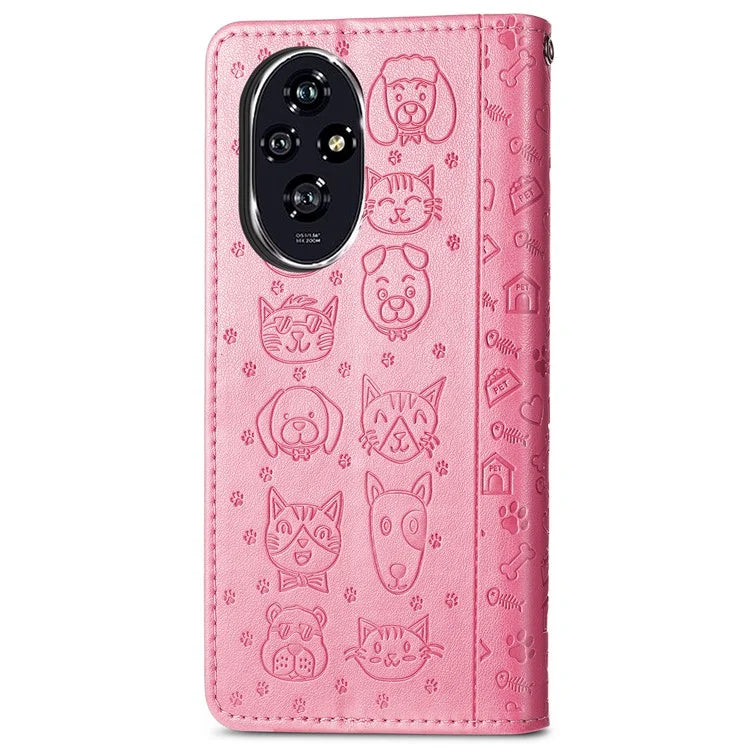 For Honor 200 5G Case Wallet Stand Leather Phone Cover Cute Cat Dog Pattern