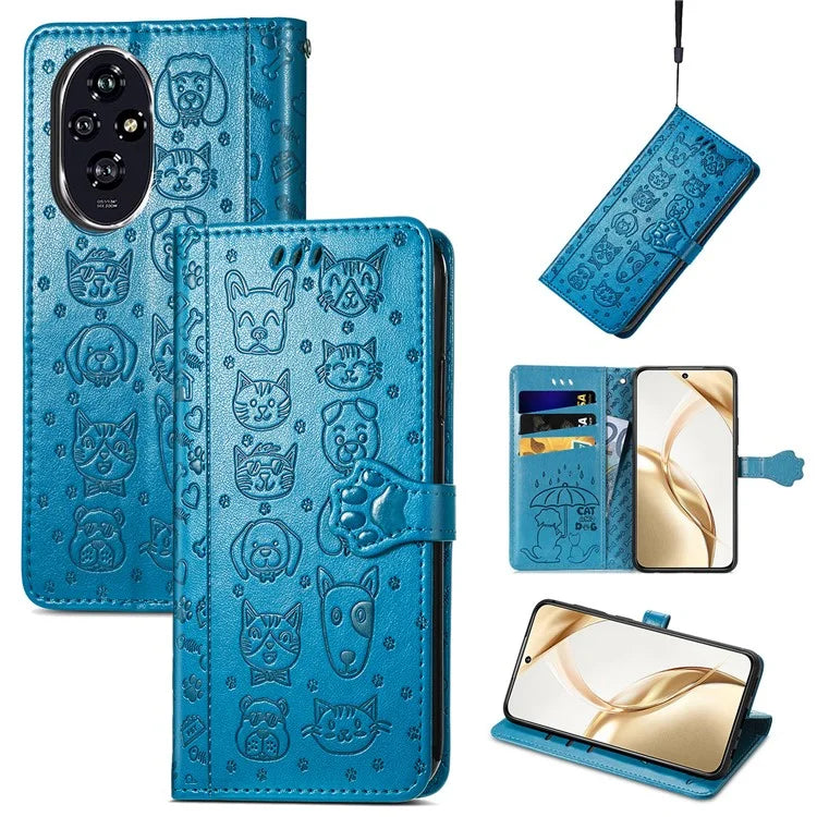For Honor 200 5G Case Wallet Stand Leather Phone Cover Cute Cat Dog Pattern