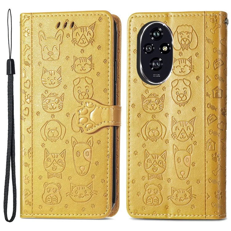 For Honor 200 5G Case Wallet Stand Leather Phone Cover Cute Cat Dog Pattern