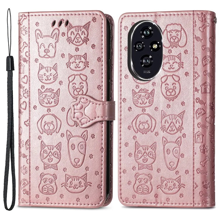 For Honor 200 5G Case Wallet Stand Leather Phone Cover Cute Cat Dog Pattern