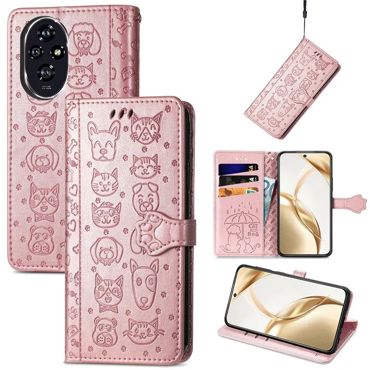 For Honor 200 5G Case Wallet Stand Leather Phone Cover Cute Cat Dog Pattern
