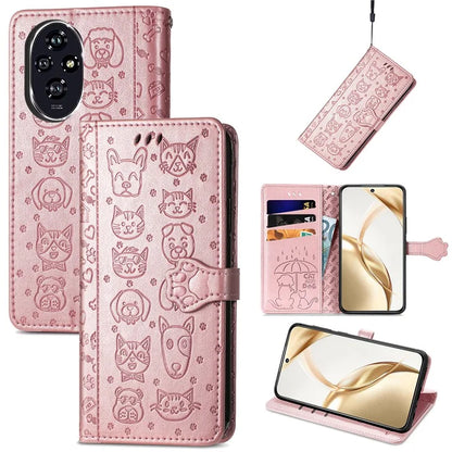 For Honor 200 5G Case Wallet Stand Leather Phone Cover Cute Cat Dog Pattern