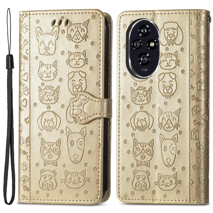 For Honor 200 5G Case Wallet Stand Leather Phone Cover Cute Cat Dog Pattern