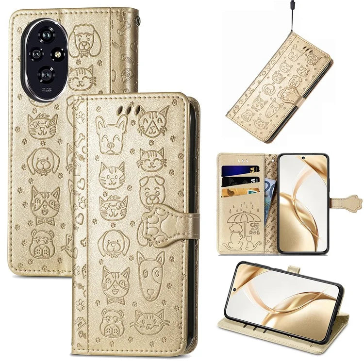For Honor 200 5G Case Wallet Stand Leather Phone Cover Cute Cat Dog Pattern
