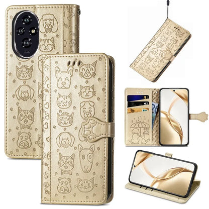 For Honor 200 5G Case Wallet Stand Leather Phone Cover Cute Cat Dog Pattern