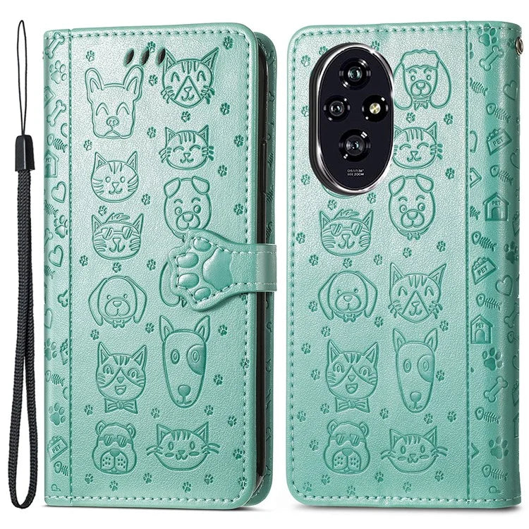 For Honor 200 5G Case Wallet Stand Leather Phone Cover Cute Cat Dog Pattern